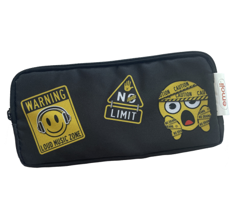 Rechizite Școlare - Penar etui dreptunghiular 3 fermoare negru emoji pigna