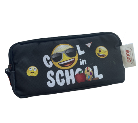 Rechizite Școlare - Penar etui dreptunghiular 3 fermoare negru school emoji pigna