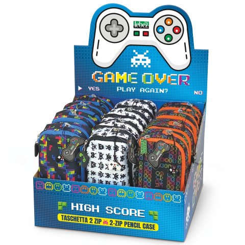 Penare fete, baieti, echipate si neechipate - Penar Game Over – cu 2 fermoare si charms, pret/1 buc