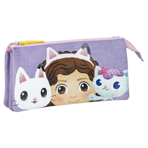Penare fete, baieti, echipate si neechipate - Penar neechipat Cerda Gabbys Dollhouse, 2 fermoare, 22cm, mov cu roz, 37084