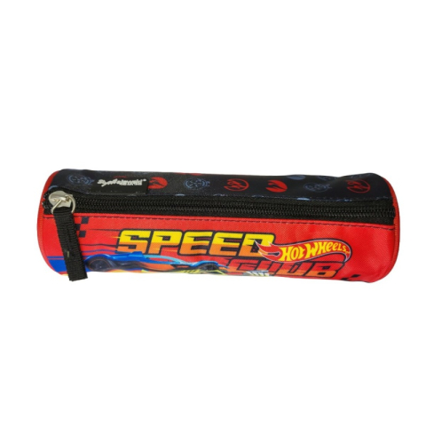 Penare fete, baieti, echipate si neechipate - Penar neechipat St.Majewski Hot Wheels, 1 fermoar, negru cu rosu, cilindric