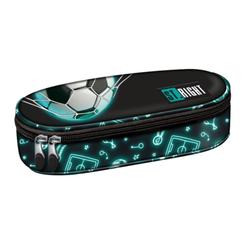 Penare fete, baieti, echipate si neechipate - Penar neechipat St.Majewski St.Right Neon Football, 1 fermoar, 1 extensie, negru cu bleu