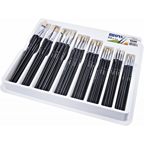 Art & Craft si Artizanat - Pensula Brons BR-524, varf lat, nr. 2-16, pictura cu ulei/culori acrilice, set 84 buc/tavita PVC