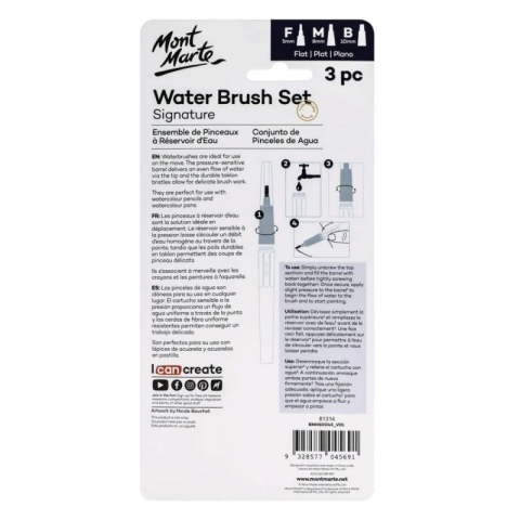 Pensula cu rezervor Mont Marte BMHS0045, varf drept, pentru acuarele apa, set 3 bucata [1]