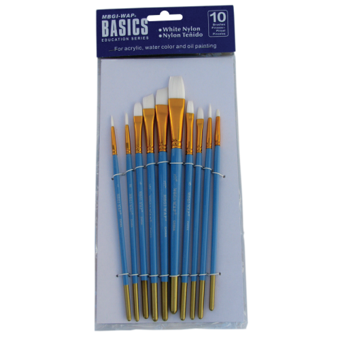 Art & Craft si Artizanat - Pensula Magi-Wap BREA1013K, varf nylon rotund, lat, lat oblic, pictura cu ulei/culori acrilice/acuarele, set 10 buc