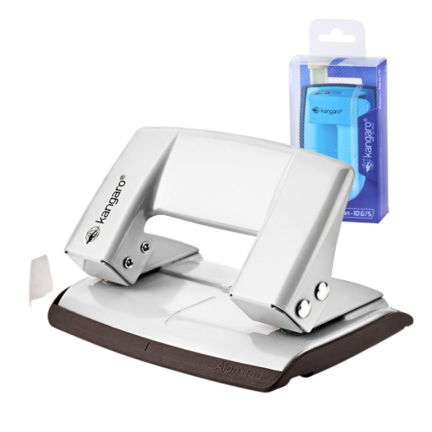 Birotică și Papetărie - Perforator Kangaro AION-10G/S, 10 coli, metalic, alb metalizat, blister