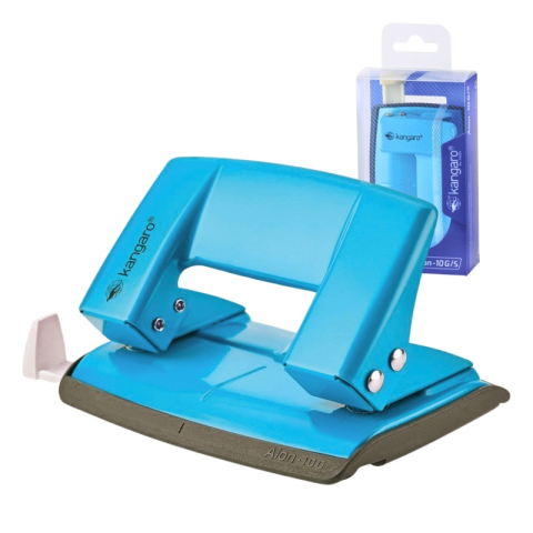 Birotică și Papetărie - Perforator Kangaro AION-10G/S, 10 coli, metalic, albastru turqoise, blister