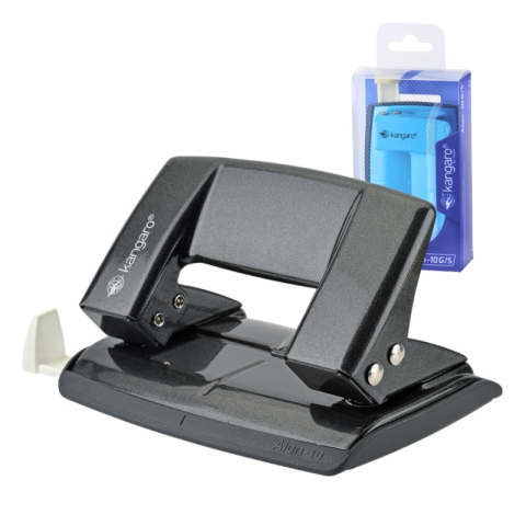 Birotică și Papetărie - Perforator Kangaro AION-10G/S, 10 coli, metalic, gri metalizat, blister