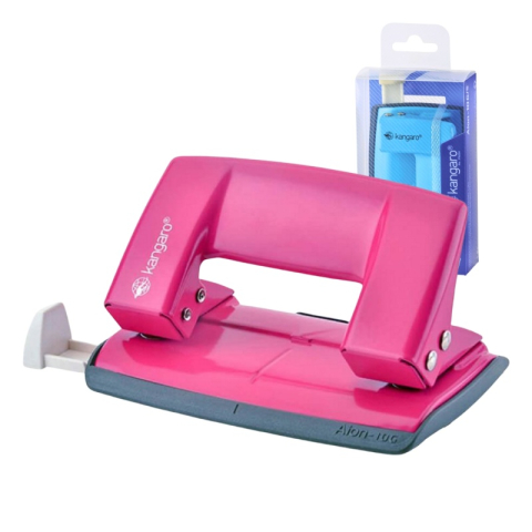 Birotică și Papetărie - Perforator Kangaro AION-10G/S, 10 coli, metalic, roz fucsia, blister