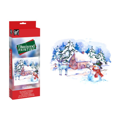 Goblenuri, Tablouri, Pictura cu diamante - Pictura cu diamante 30x40cm Peisaj de iarna  craciun