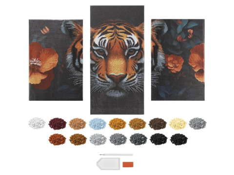 Goblenuri, Tablouri, Pictura cu diamante - Pictura cu diamante TripTych-Tiger 40x20cm+30x20cm 