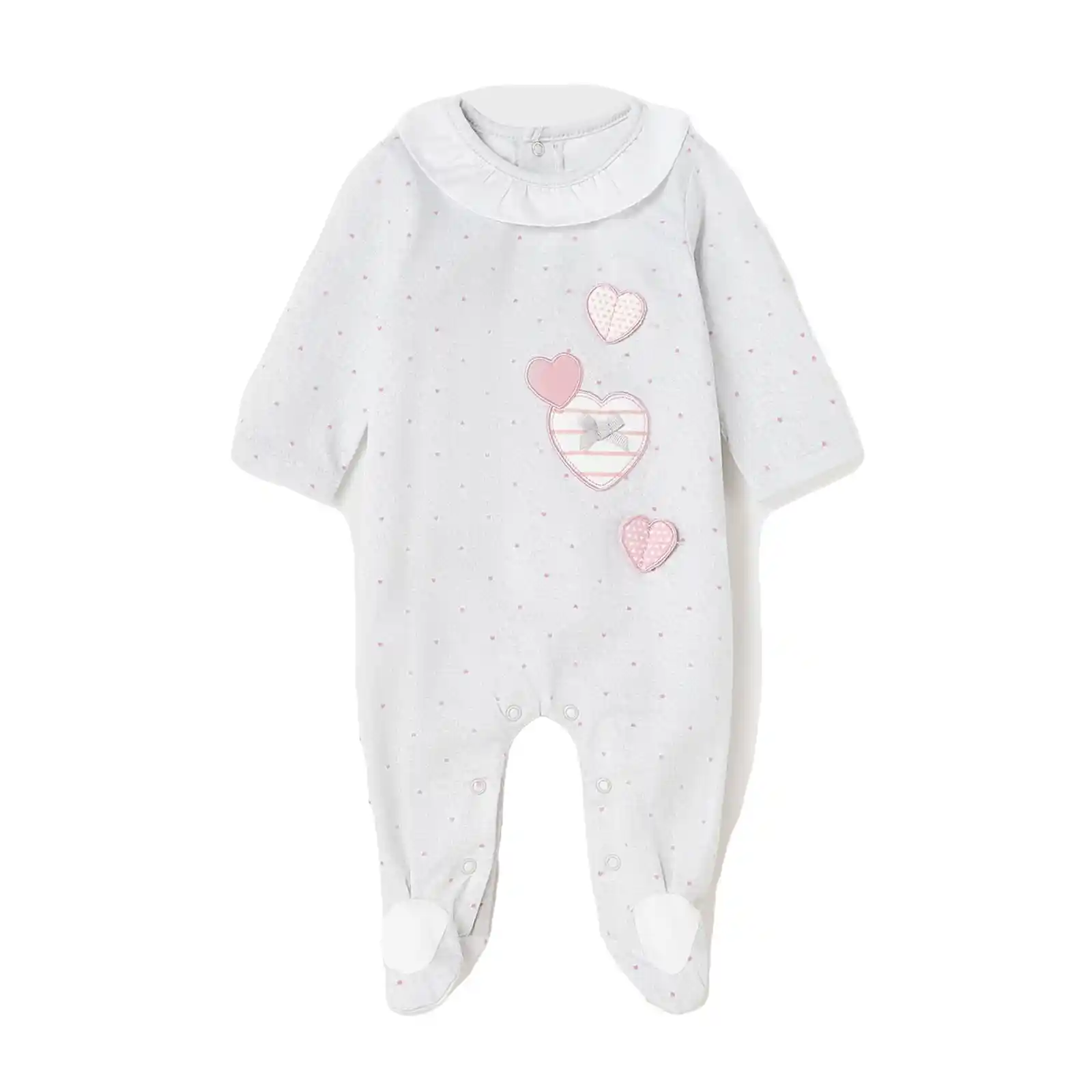 Lichidare stoc - Totul la 9.90 Lei - Pijama cu maneca lunga pentru bebe, imprimeu Inimioare, Lunar