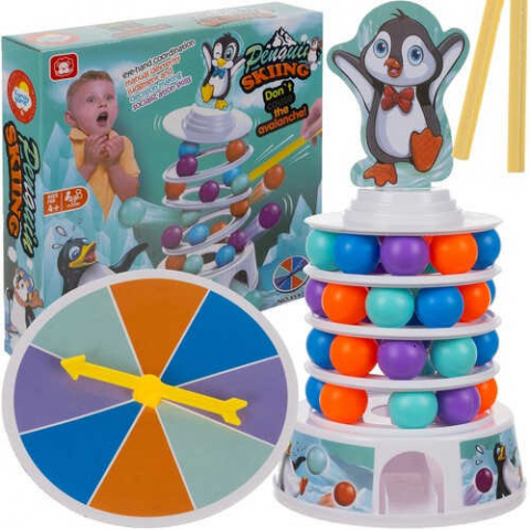 Jucării și Jocuri pentru copii - Joc Indemanare Copii – Pinguin pe Turn, Joc de Masa cu 36 Bile Colorate