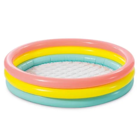 Jucării și Jocuri pentru copii - Piscina Gonflabila pentru Copii, cu 3 Inele si Podea Moale, Capacitate 131 Litri, Rainbow