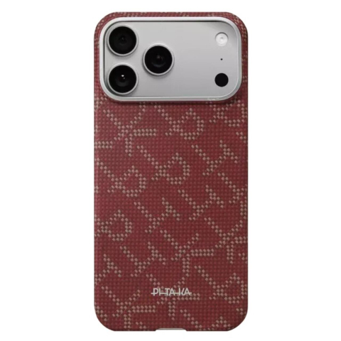 Pitaka Husa Ultra-Slim Aramida Monogram Magsafe iPhone 17 Pro Max Gold / Red [1]
