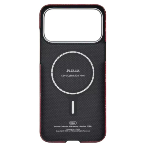 Pitaka Husa Ultra-Slim Aramida Monogram Magsafe iPhone 17 Pro Max Gold / Red [3]