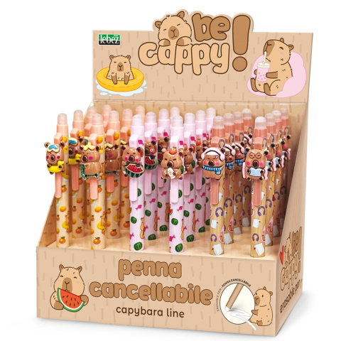 Rechizite Școlare - Pix care se sterge cu snap – BeCappy Capibara, 6 modele asortate, 3 culori , pret/1 buc