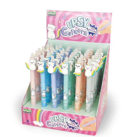 Rechizite Școlare - Pix care se sterge cu snap, Upsy Catcorn, 4 modele (36 buc/display), copii varsta 3 ani+,6 ani+,8 ani+