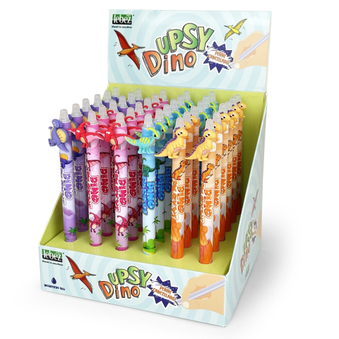 Rechizite Școlare - Pix care se sterge cu snap, Upsy Dino, 4 modele (36 buc/display), copii varsta 3 ani+,6 ani+,8 ani+