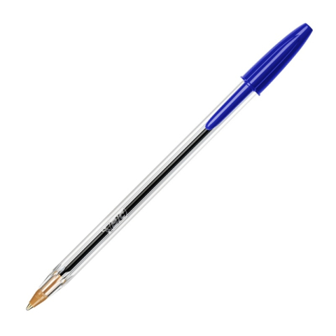 Pixuri pentru Copii si Scoala - Pix cu bila Bic Cristal Soft, 1.2mm, cu capac, corp transparent, scris albastru