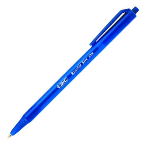 Birotică și Papetărie - Pix cu bila Bic Roundstic Clic, 1.0mm, cu mecanism, corp semitransparent in culoarea scrisului, albastru