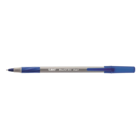 Pix cu bila Bic Roundstic Exact Fine, 0.7mm, cu capac, corp gri, grip cauciucat, scris albastru [1]