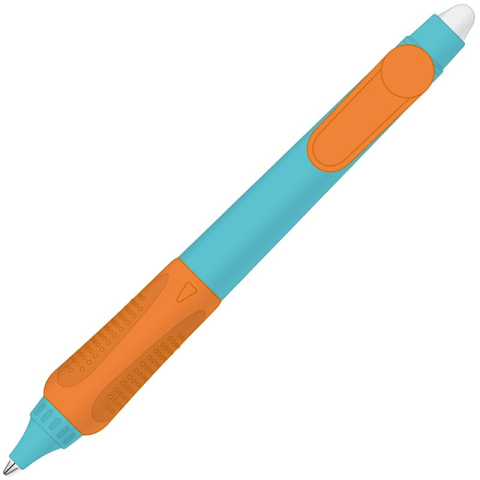Birotică și Papetărie - Pix cu bila CNX Languo, cu mecanism, ergonomic, corp albastru, grip cauciucat orange, scris albastru