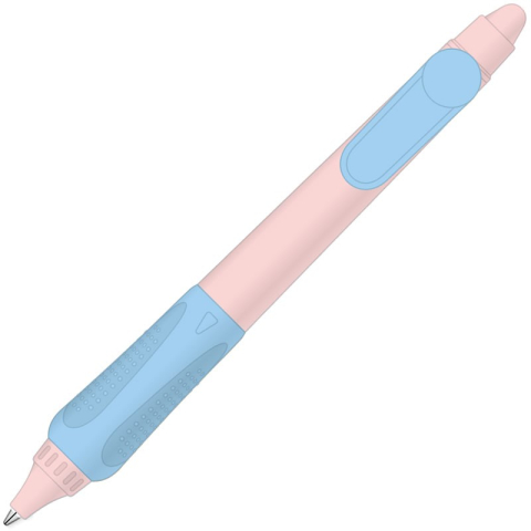 Birotică și Papetărie - Pix cu bila CNX Languo, cu mecanism, ergonomic, corp roz, grip cauciucat albastru, scris albastru