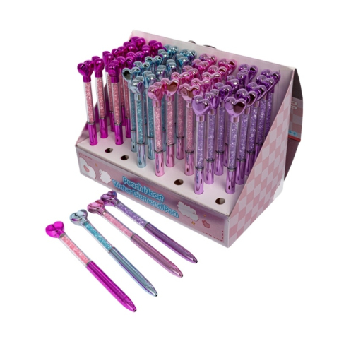 Birotică și Papetărie - Pix cu bila CNX QQ-2634, model inima, 0.7mm, cu mecanism, corp plastic, diverse culori, albastru deschis