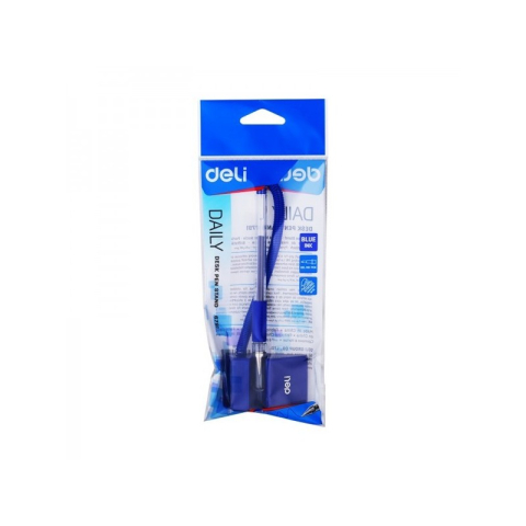 Pix cu bila Deli 6791, 0.5mm, cu suport birou, corp transparent, grip cauciucat, scris albastru [6]