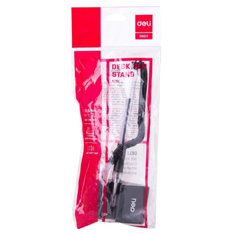 Pix cu bila Deli 6791, 0.5mm, cu suport birou, corp transparent, grip cauciucat, scris negru [3]