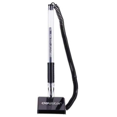 Pix cu bila Deli 6791, 0.5mm, cu suport birou, corp transparent, grip cauciucat, scris negru [6]