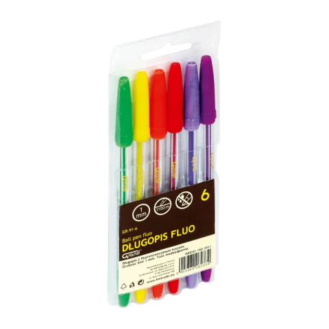 Pixuri pentru Copii si Scoala - Pix cu bila Grand 160-2011, 1.0mm, cu capac, corp transparent, blister 6 culori (verde, galben, orange, rosu, mov, ciclam)