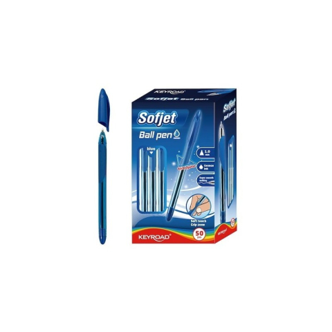 Pix cu bila Keyroad Sofjet KR971821, 1.0mm, cu capac, corp albastru semitransparent, grip cauciucat, scris albastru [1]