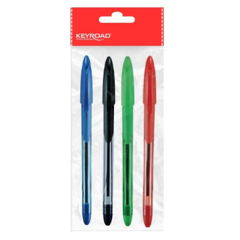 Pixuri cu pastă - Pix cu bila Keyroad Softjet KR971821, 1.0mm, cu capac: rosu, albastru, negru, verde