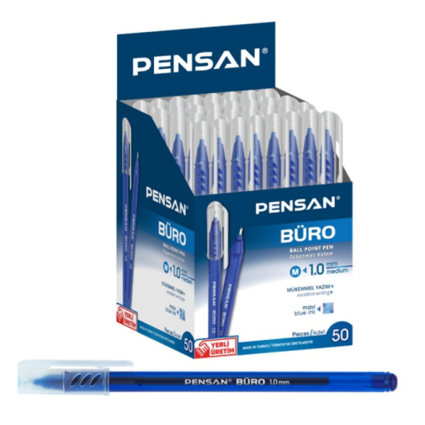 Birotică și Papetărie - Pix cu bila Pensan Buro, 1.0mm, cu capac, scris albastru