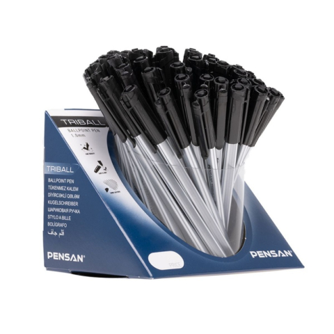 Birotică și Papetărie - Pix cu bila Pensan Triball, 1.0mm, triunghilar, cu capac, scris negru