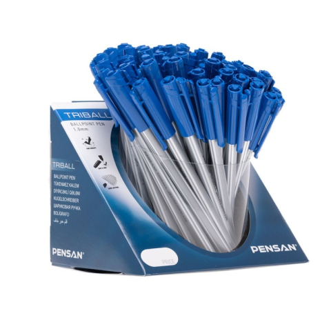 Birotică și Papetărie - Pix cu bila Pensan Triball, 1.0mm, triunghiular, cu capac, scris albastru