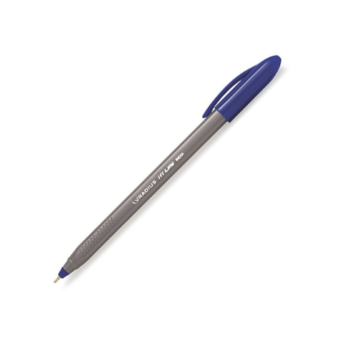Birotică și Papetărie - Pix cu bila Radius Tri Line Grey, 1.0mm, cu capac, corp gri, scris albastru