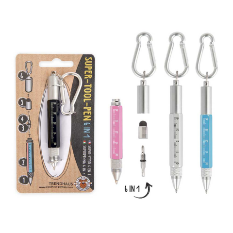 Rechizite Școlare - Pix cu bila Trendhaus CH29818, 6in1, cu carabina, surubelnita, rigla 4cm, touch, diverse culori