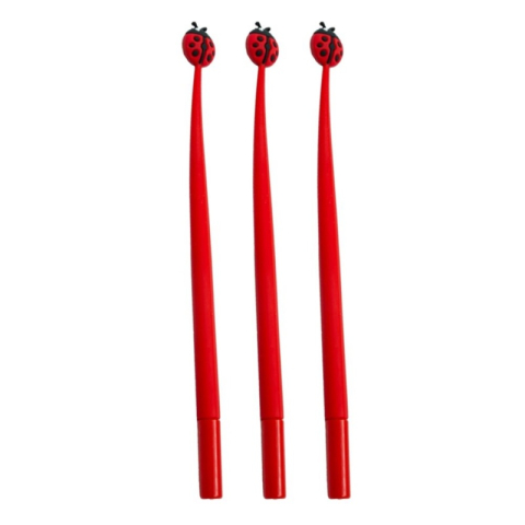 Birotică și Papetărie - Pix cu figurine gumate buburuze, CNX corp flexibil, negru-rosu