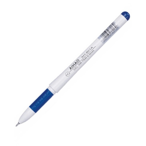 Pix cu gel CNX Aihao AH-801A, 0.5mm, cu capac, corp alb, grip cauciucat, scris albastru, set 48 buc + cana [1]