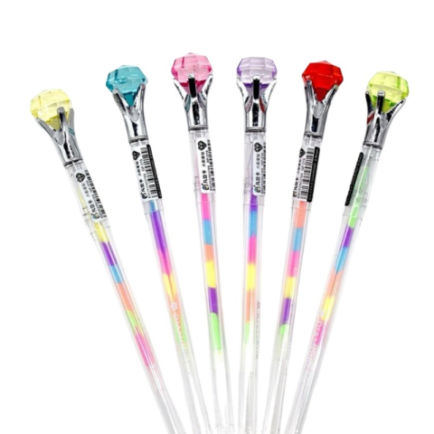 Birotică și Papetărie - Pix cu gel CNX GP219, 0.8mm, cu capac, corp transparent, scris neon multicolor, cu figurine diamant