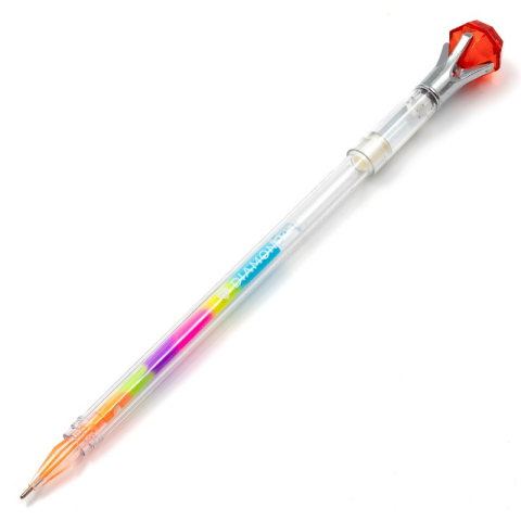 Pix cu gel CNX GP219, 0.8mm, cu capac, corp transparent, scris neon multicolor, cu figurine diamant [5]