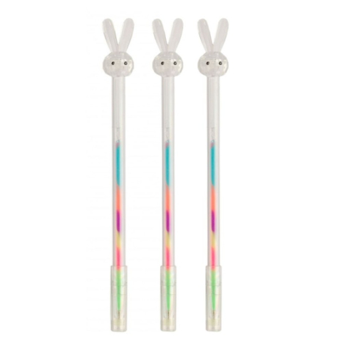 Birotică și Papetărie - Pix cu gel CNX GP254-48, 0.8mm, cu capac, corp transparent, scris neon multicolor, model iepure