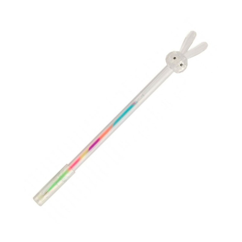 Pix cu gel CNX GP254-48, 0.8mm, cu capac, corp transparent, scris neon multicolor, model iepure [2]