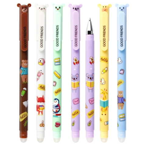Birotică și Papetărie - Pix cu gel cu stergere Starpak, 0.5mm, cu mecanism, cu guma de sters, diverse culori, model Teddy Bear, scris albastru
