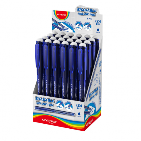 Pix cu gel Keyroad Erasable KR972580, 0.7mm, cu capac, cu guma de sters, corp albastru, grip cauciucat, scris albastru [1]