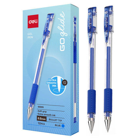 Pix cu gel si grip 6600 0.5mm albastru deli [2]