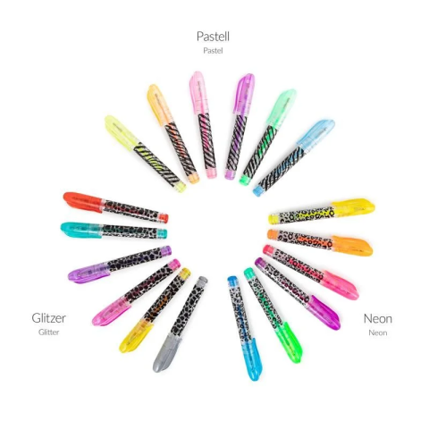 Pixuri pentru Copii si Scoala - Pix cu gel Trendhaus 955524, cu capac, mini, set 6 culori (neon / pastel / sclipici)